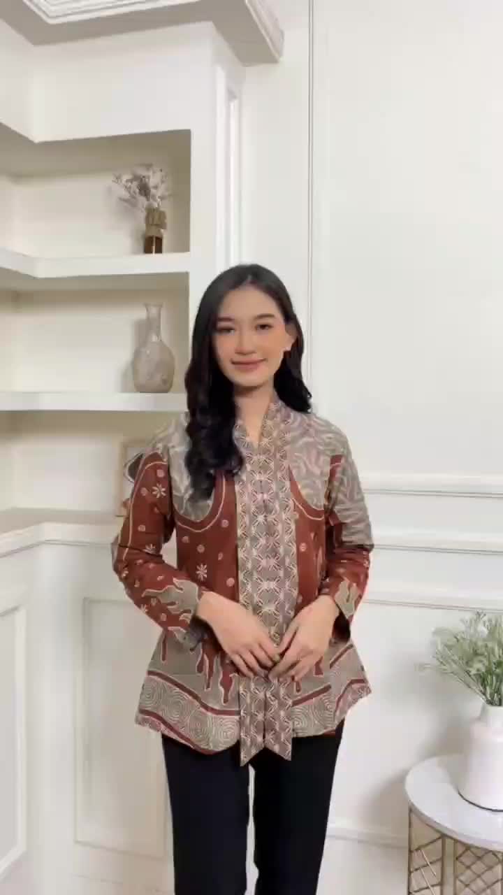 Batik Wanita Model Kutubaru Batik kerja Atasan Wanita Busui Baju Batik Wanita Kantor Lengan Panjang Motif Maheswari blouse Katun Seragam