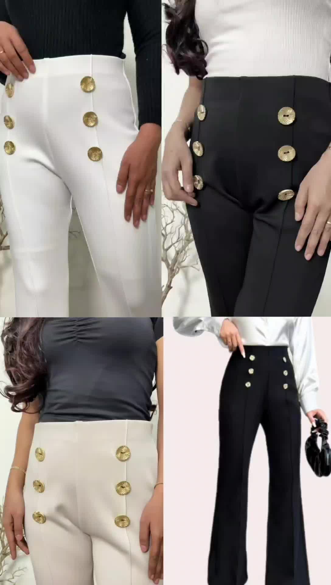 Celana Cutbray Wanita Motif Kancing Gold Mewah Flareds Pants Elegan Panjang Cewek Melar Stretch strech cut Scuba Premium