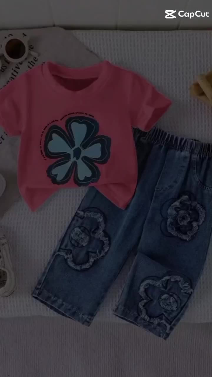 DBOX SETELAN KAOS CELANA DENIM KULOT MOTIF BUNGA BORDIR ANAK PEREMPUAN USIA 6BULAN - 5 TAHUN TERBARU
