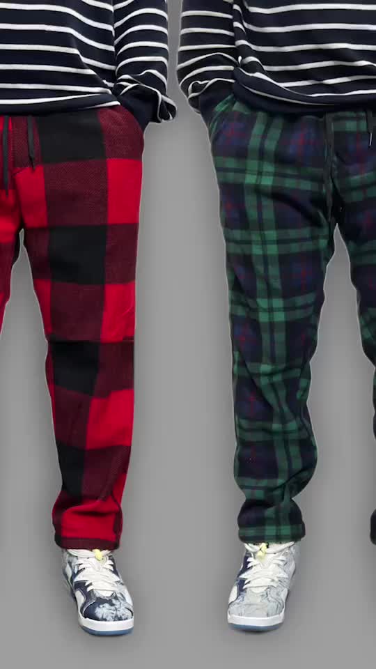 Celana Panjang Polar Tartan Flanel Kotak Merah Unisex Pria dan Wanita