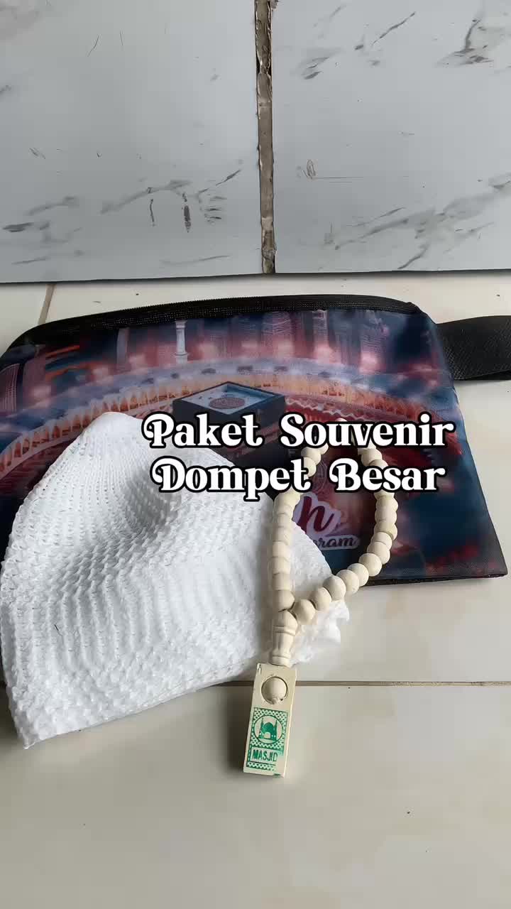 Paket Souvenir Dompet Pouch Besar + Tasbih + Peci Rajut Dewasa Harga Termurah Dan Terlaris souvenir Haji Umroh muslim dan tasyakuran lain