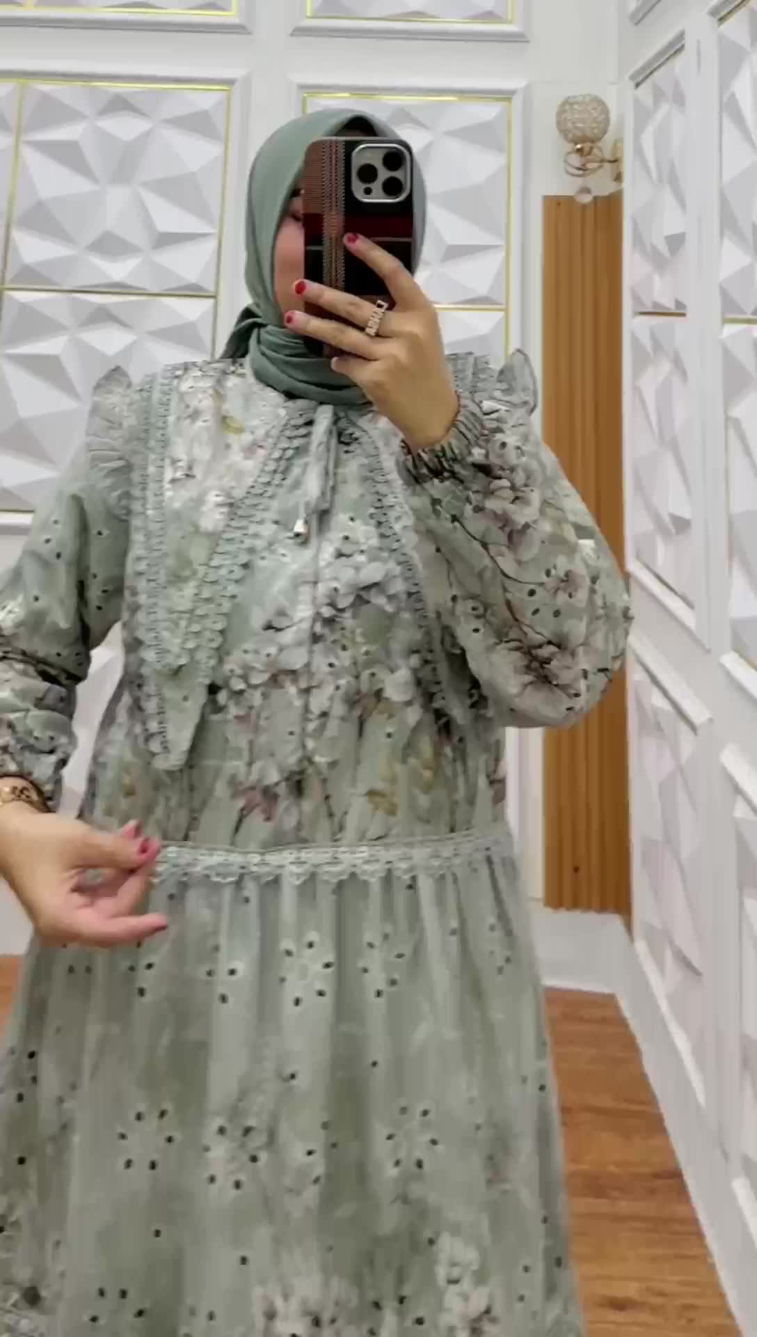 gamis  katbol BKK bahan katun bordir bolong gamis lebaran kondangan kerah juntai full renda busui payung ld 110,120,dan 130 Mewah  Muslim  Nyaman