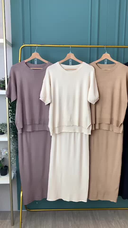 SET7405 Side Slit Loose Top n Skirt Knit Set