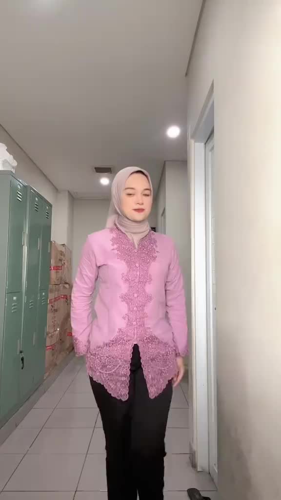 Kebaya Encim Wanita Lengan Panjang Bordir Warna Dewasa Ungu Wisuda Kantoran Nikahan Katun Mikro Premium Quality