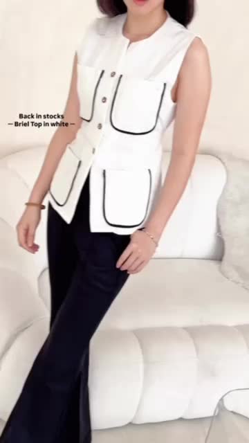 Modenica - Briel Top Vest Kekinian - Hitam - Dewasa Casual Cewek Linen Merah Nyaman Atasan Wanita Putih Unik Rompi Modern