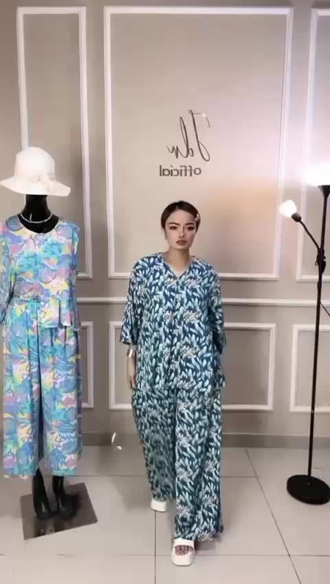 SETELAN PIYAMA V NECK Wanita Dewasa Baju Tidur Kancing Celana Panjang Premium one set piyama rayon Busui Motif