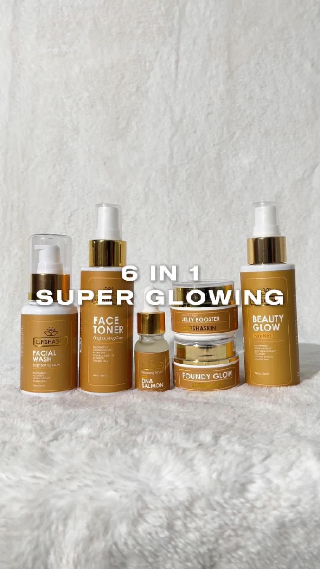 Elfisha Skin Special Paket SUPER GLOWING 6in1 Foundy Glow, Facial wash, Serum Dna, Jelly Booster, Face Toner, Facemist Perawatan Wajah Mencerahkan Mengencangkan wajah