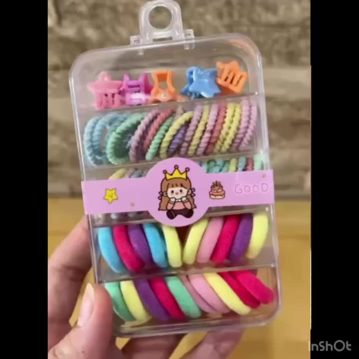 Ikat rambut Karet Box Mix Ikatan Rambut Set IKet dan Jepit Rambut Anak Box Isi 65pcs Hair Clips Box