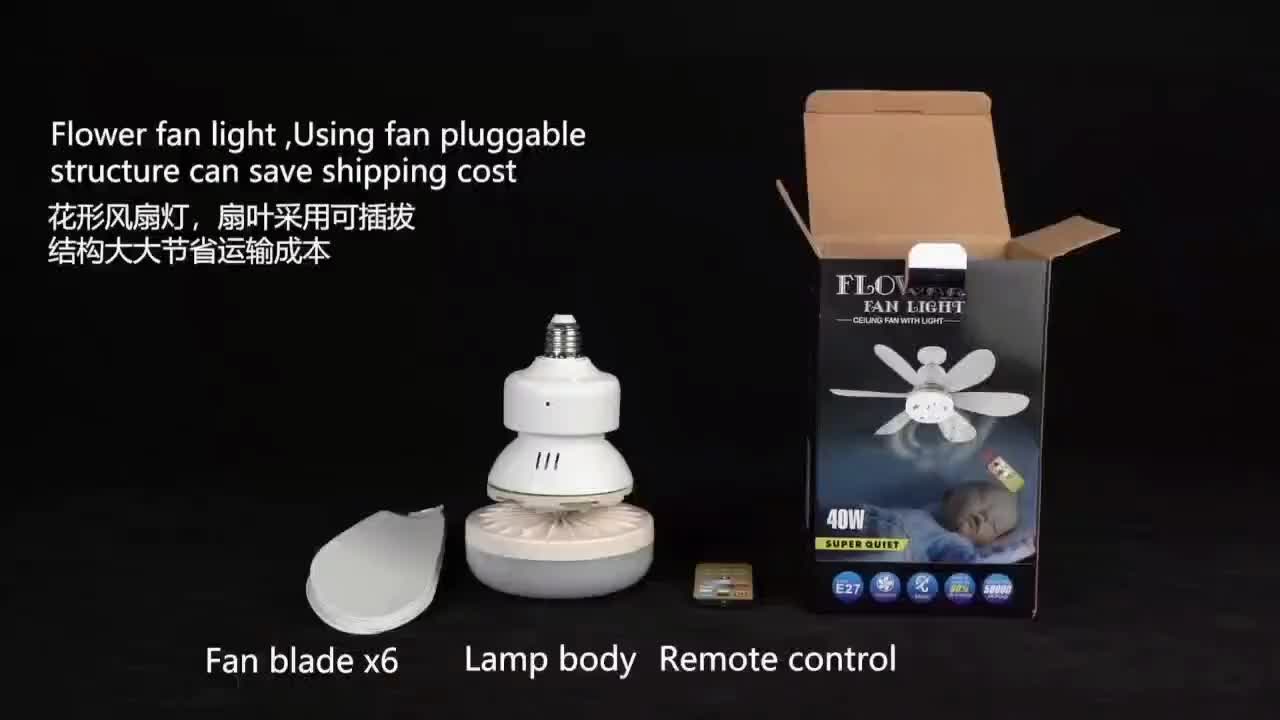 Kipas Lampu E27 Fan Lampu kipas angin 2in1 Remote dengan 3 Kecepatan Angin dan Pengaturan Waktu Cerdas