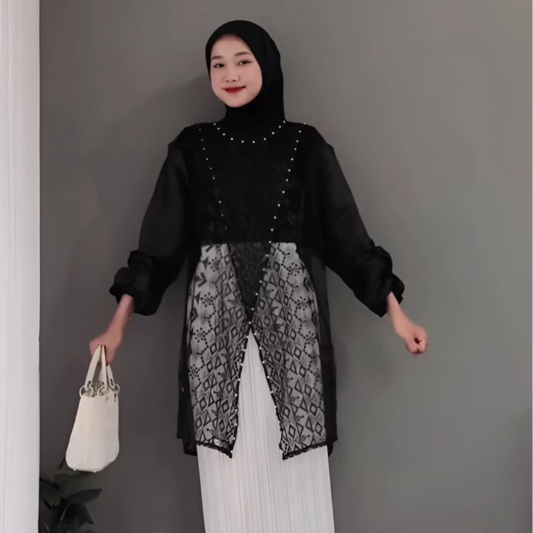 Fiona Tunik Outer Silang Brukat Etnik Full Payet Outer Brukat Kondangan / Tunik Lebaran Baju Hari Raya / Outer Brukat Organza Formal Wanita Atasan / Kondangan Kekinian wisuda atau Bridesmaids - LM32