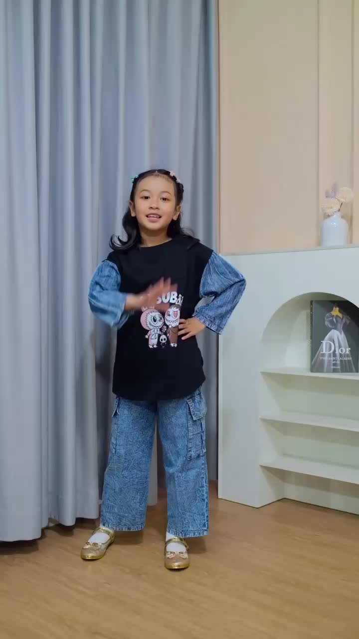 Setelan Jeans anak perempuan motif labubu usia 3-14 Tahun