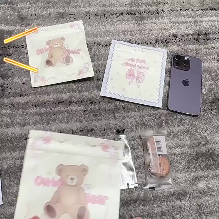50pcs Plastik Ziplock Cute Bear Organizer Multifungsi Snack Aksesoris Sealed Bag Kawaii Travel Size Candy Packaging Souvenir