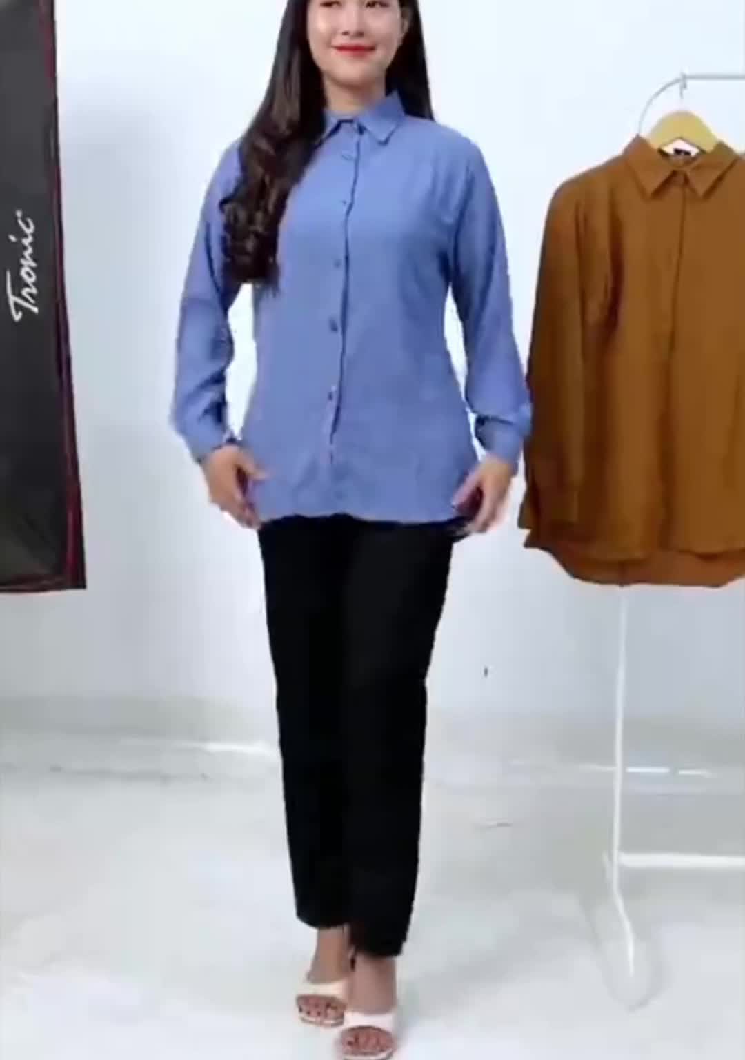 Baju Atasan Wanita Outfit Kemeja Basic Crinkle Airflow shift Olivia Kancing Warna Corean Style Tangan Panjang Oversize Crop