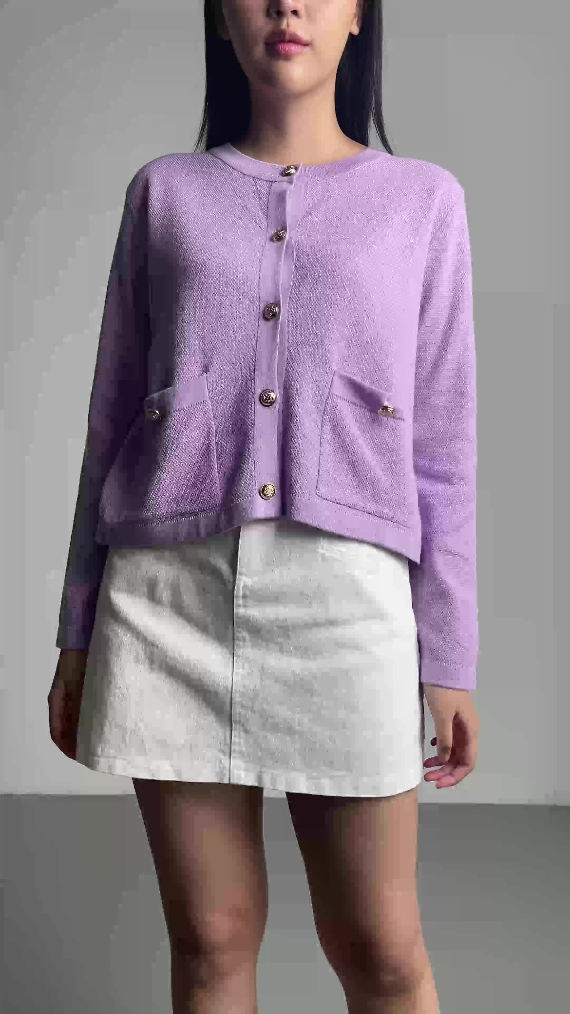 This Is April Atasan Cardigan Wanita Lengan Panjang Hijab Friendly Thalia Knit Top Grey dan Purple