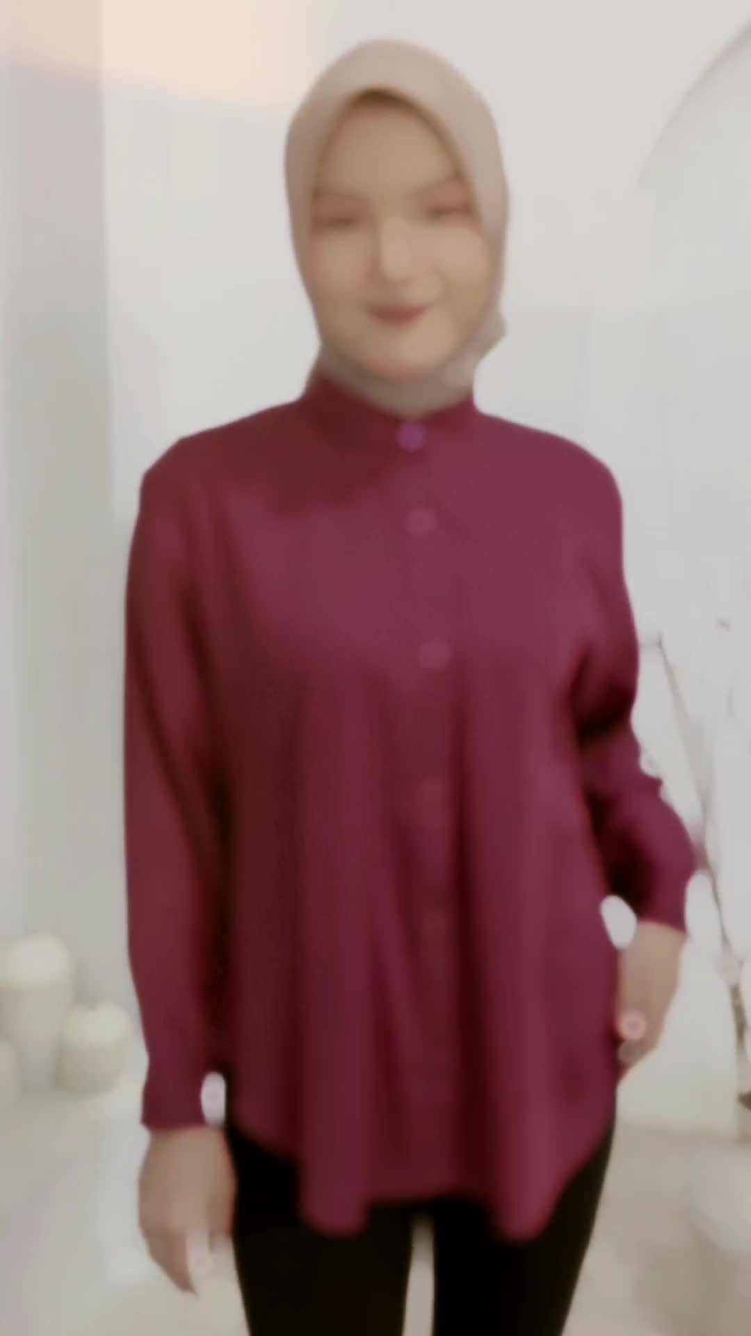 Jessy Top Shirt Kemeja Blouse Basic Polos Atasan Wanita Rayon Twill Oversize Lengan Panjang Kerah Sanghai Bahan Premium