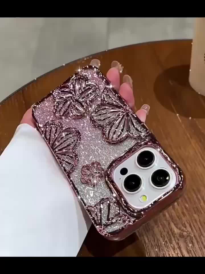 Electroplated three-dimensional flower phone case for iPhone 11 12 13 14  15 Pro Max  Anti drop lens protection soft casing phone protective case