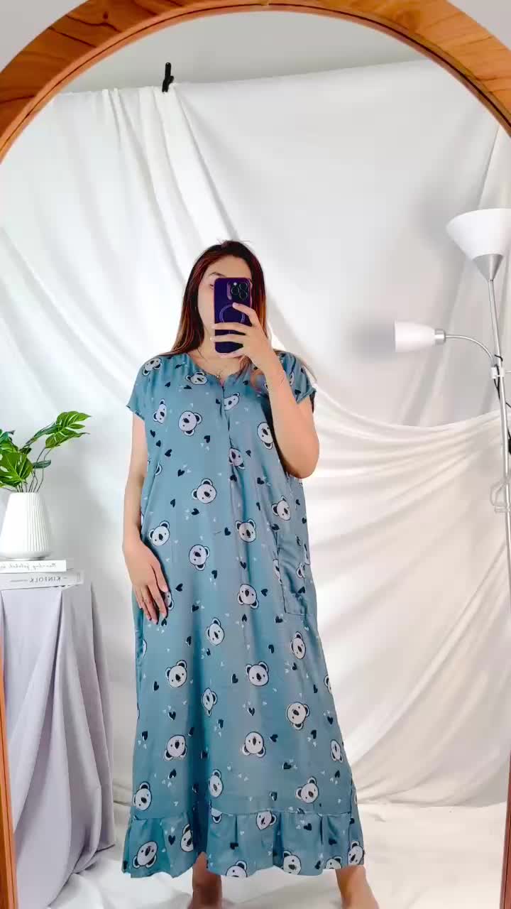 Daster Ruffle Jumbo Panjang Semata Kaki  Dress Remaja Ibu Muda Busui Bumil Nyaman Rayon Motif Cantik Kain Lembut Wanita Menyusui