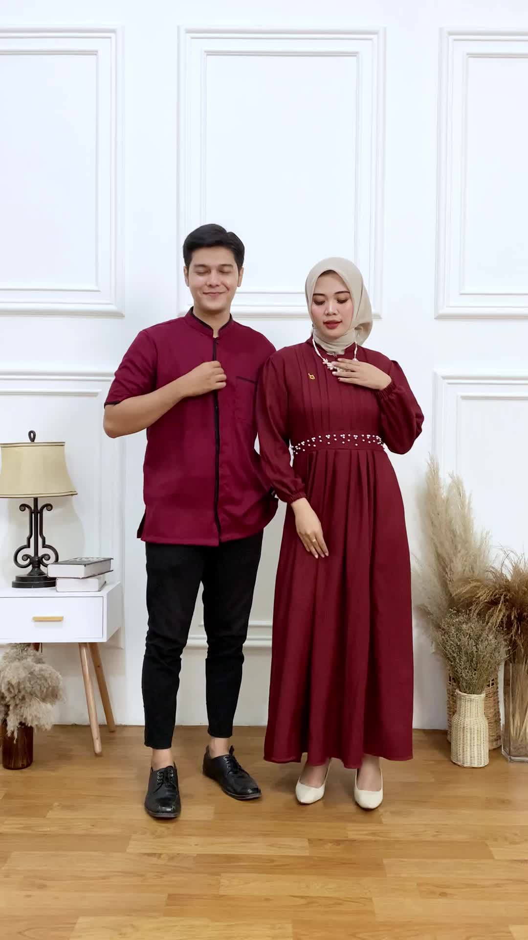 NS - Couple gamis Alisa shakila pasangan muslim kekinian up to jumbo Setelan Kondangan Polos Lebaran