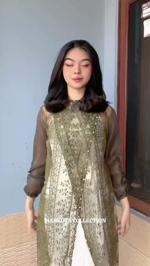 Fiona Tunik Outer Silang Brukat Etnik Outer Brukat Kondangan / Tunik Lebaran Baju Hari Raya / Outer Brukat Organza Formal Wanita Atasan Karet Muslim Panjang Casual