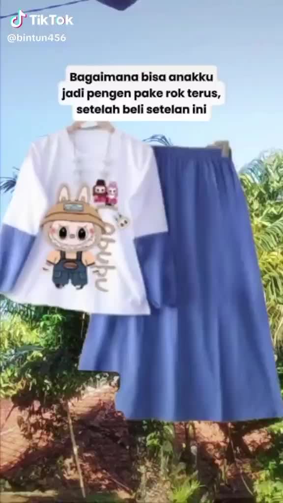 setelan rok anak perempuan terbaru bahan crincille airflow usia 3-12 tahun set labubu viral fashion