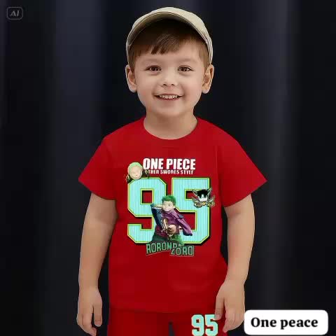 Setelan Anak Laki Kartun Captain 95 – Baju Kaos & Celana Pendek Sporty Trendy