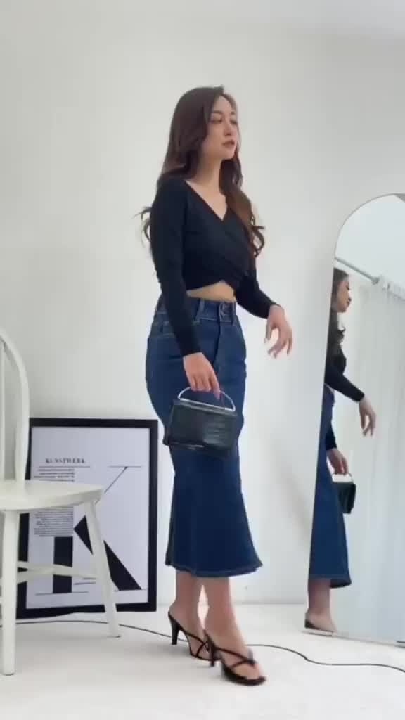@Aqillashop_Rok Span Jeans Stretch 7/9 Lipat Cewek Panjang Model Akses Kancing 2 Karet Midi Wanita Pendek  Navy Midi