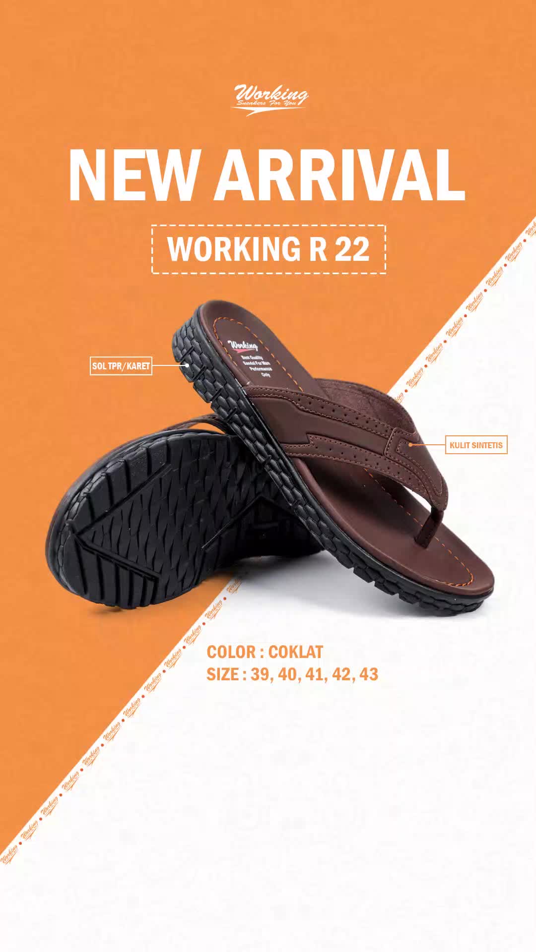 Sandal Jepit Pria Stylish Kode Working R-22 Size 39-43
