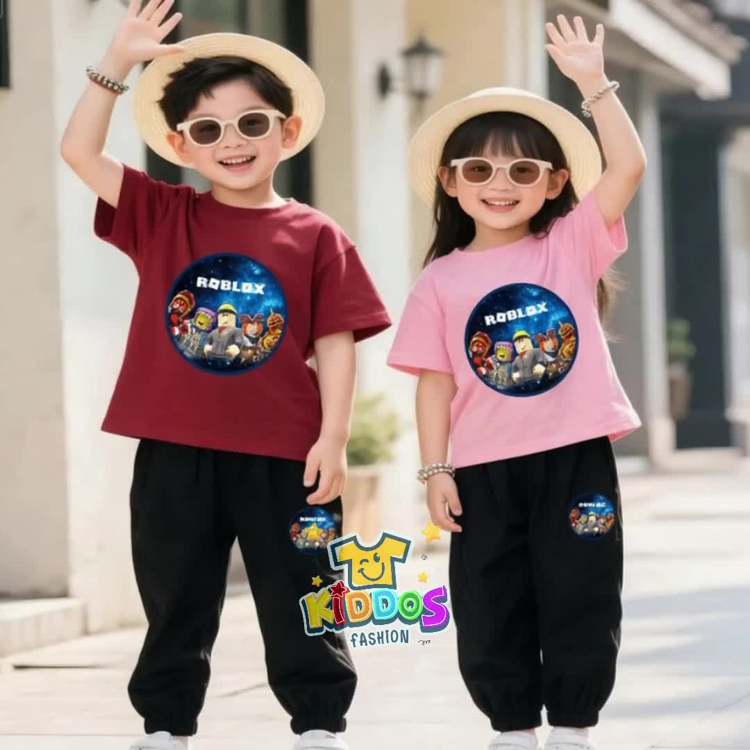 Baju Setelan Anak UNISEX - Pakaian Kaos dan Celana Panjang Fashion Anak Laki Laki dan Perempuan Usia 5-15 Tahun - Motif ROBLOX ROUND