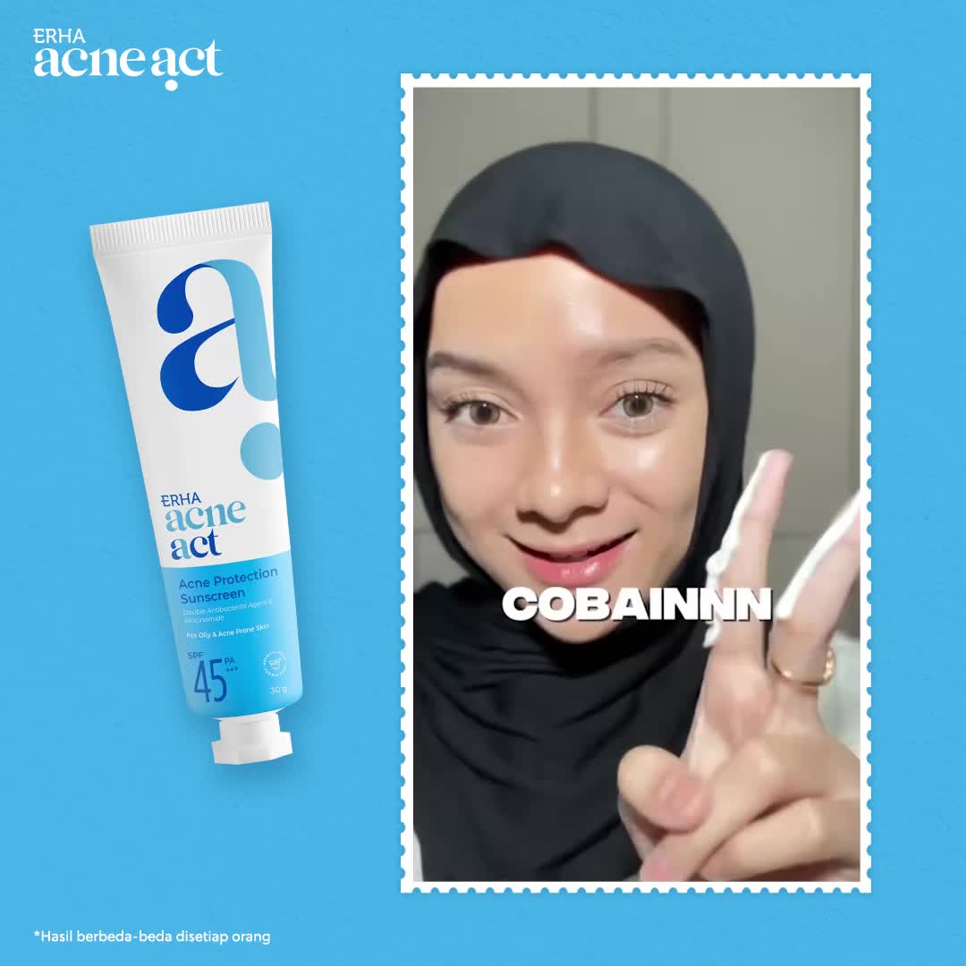 ERHA Acneact Acne Protection & Oil Control Sunscreen SPF 45+++ 30 g - Sunscreen Wajah Jerawat dan Minyak | Prebiotic | Salicylic Acid | Niacinamide
