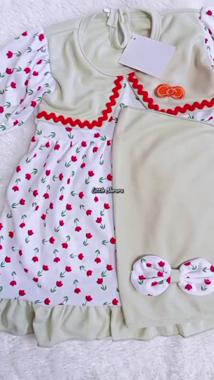 Free Kerudung ~ Gamis Lebaran Bayi Lucu Cewek  Perempuan Allsize 0-12  Bulan Motif Tulip SNI