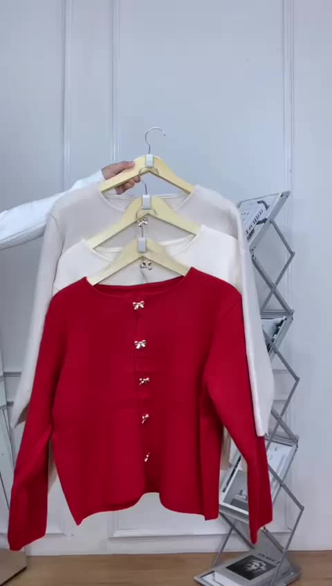AJW [WBD] Cardigan Rajut Wanita Belah Oval Kancing Pita Lengan Panjang Knit Premium | Cardigan Wanita Kancing Pita Oval Belah Knit Premium | Baju Rajut Belah Oval Kancing Pita
