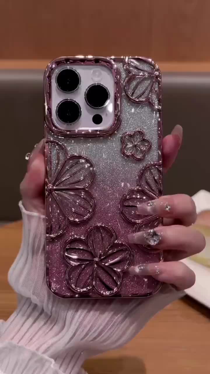 High quality electroplated three-dimensional flower phone case for iPhone 16 11 12 13 14  15 Pro Max  16 plus Anti drop lens protection soft casing phone protective case