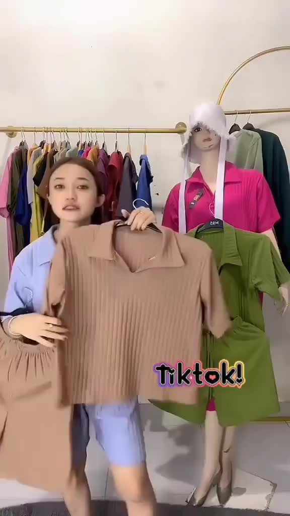 Setelan pendek Wanita One set knit Hornets Baju Crop Kerah Celana Salur Garis Top Panjang Pantai Variasi Karet Atasan Remaja Nyaman