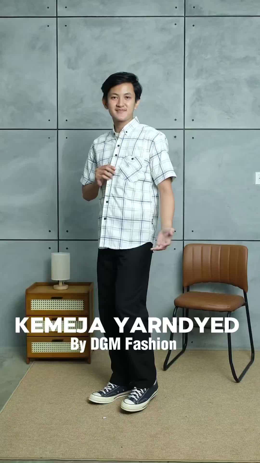 DGM Kemeja Pendek Pria Kemeja Pria Yarndyed Pendek Kotak Kotak 048 kemeja pria