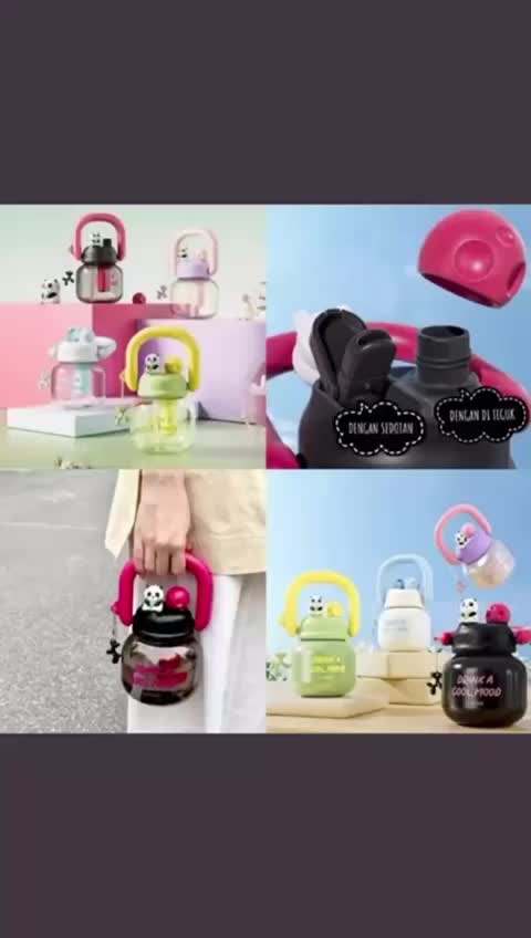 SUNWAYSTORE - Botol Minum Infused Handle Panda 800ml TRITAN / Tumbler Stainless Infused Handle Panda 650ml / Looklike Chak* Lab / Botol Minum 2 Cara Minum Karakter Lucu / Botol Minum Viral