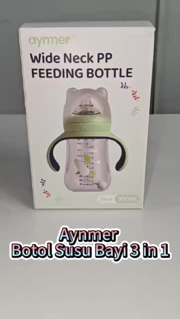 Funtopia 3in1 300ml Botol Susu Bayi Anak-anak Sippy Cup Warna Botol Bayi Dengan Sedotan Bottle Minum Green Pink Bola Merah