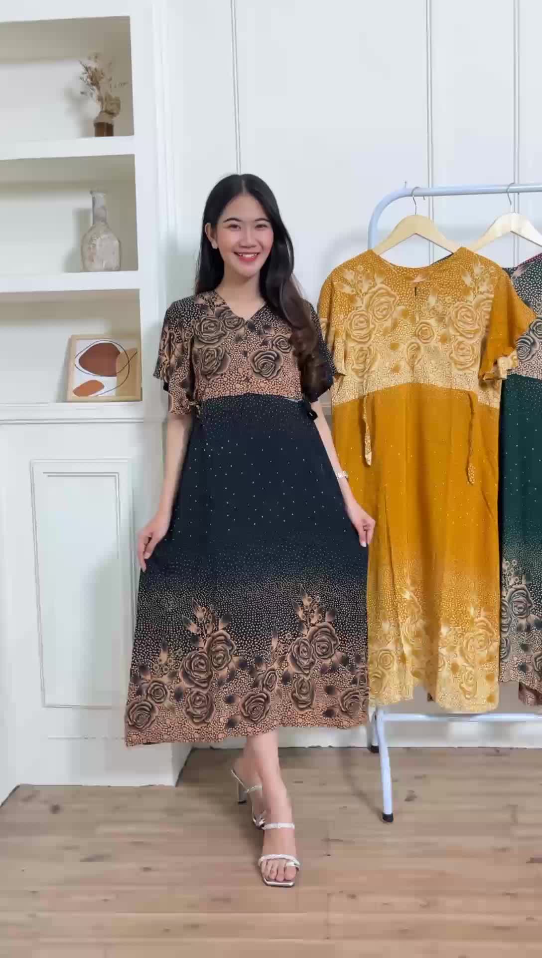 Daster Sablon Wanita Rayon Premium Panjang Nyaman - Daster Casual Bumil Busui Friendly dengan Resleting Jepang