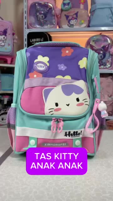 Kivaro Tas Ransel Anak Motif Kitty & Shark Ukuran TK SD 32cm Bahan Premium Oxford Nylon Polyester Tahan Air Free Gantungan | 0609 Kivaro