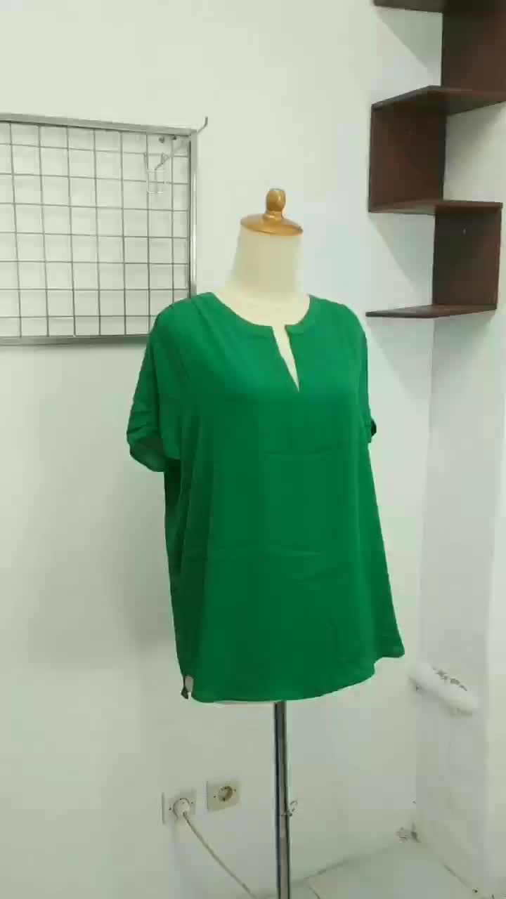 Blouse Wanita Pleione Green Model V Lengan Pendek - Beli 1 Gratis 1 - Atasan Katun Baju kemeja blouse jumbo kemeja salur