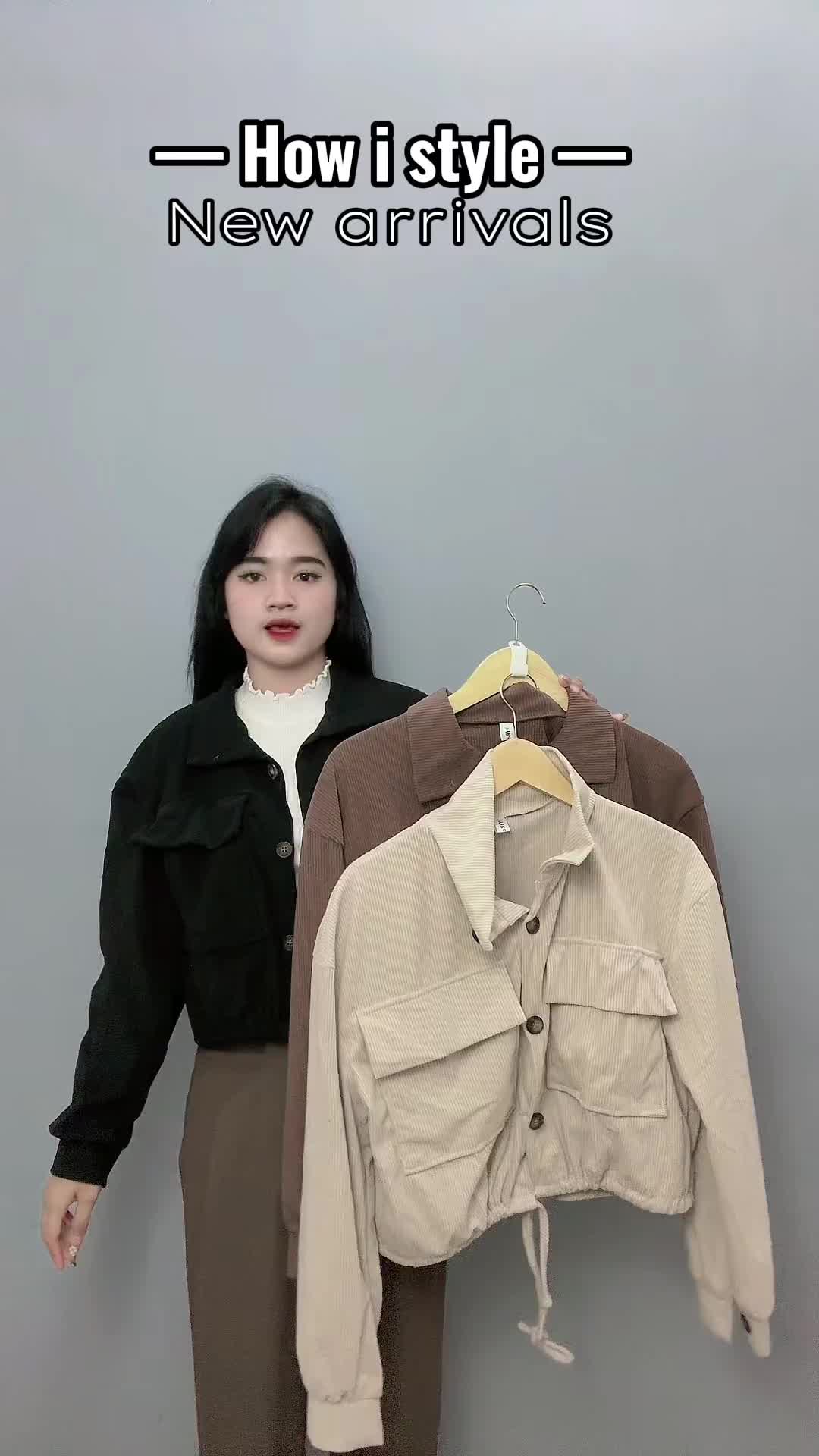 TELLY 101 Jaket Korduroi Wanita Vintage Style  Lengan Panjang Warna Solid Atasan Kekinian Corduroy Crop Kasual Jaket Nyaman Baju Lembut