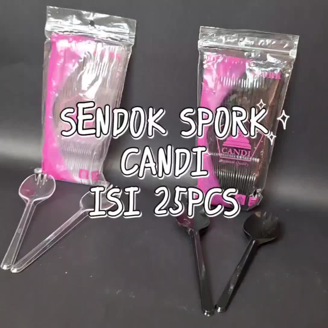 Sendok Spork Hitam Bening Isi 25 pcs | Sendok Plastik 2in1 | Sendok 2in1 Hitam | Sendok Garpu Makan 2 in 1 Kitchenware