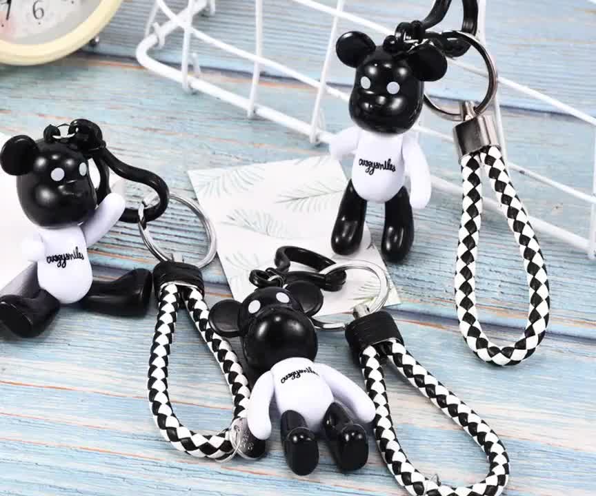 GK03 Aksesoris Tas Gantungan Kunci Import Boneka Bear Hitam Putih 3D