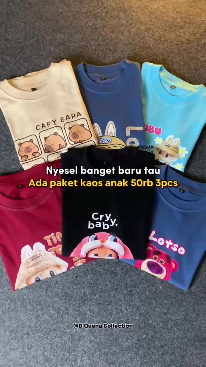 Paket 50 Ribu Dapat 3 Kaos Anak-anak Unisex Sablon DTF Premium