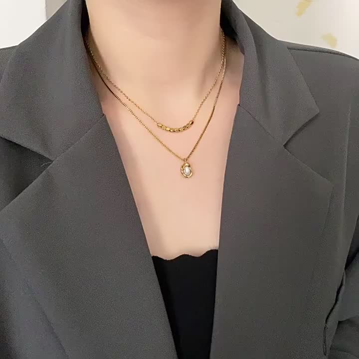 Chard Wake Kalung Wanita Titanium Original Korea Vintage Double Chain Style Perhiasan Cewek Necklaces CWN014