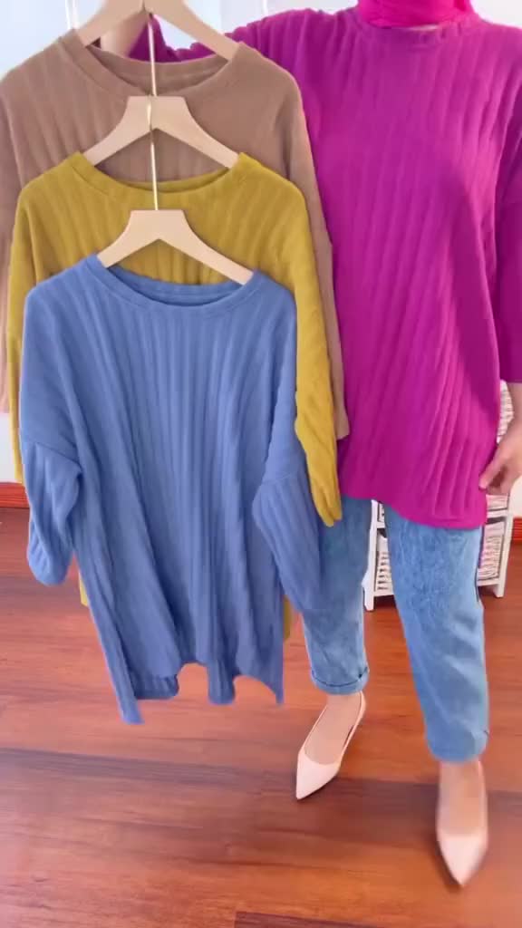 OVERSIZE KNIT HORNET TEBAL ATASAN TUNIK LENGAN 7/8 atasan baju Santai Cantik High Wanita  Mewah Panjang Knitwear Basic Top Kancing Kerah