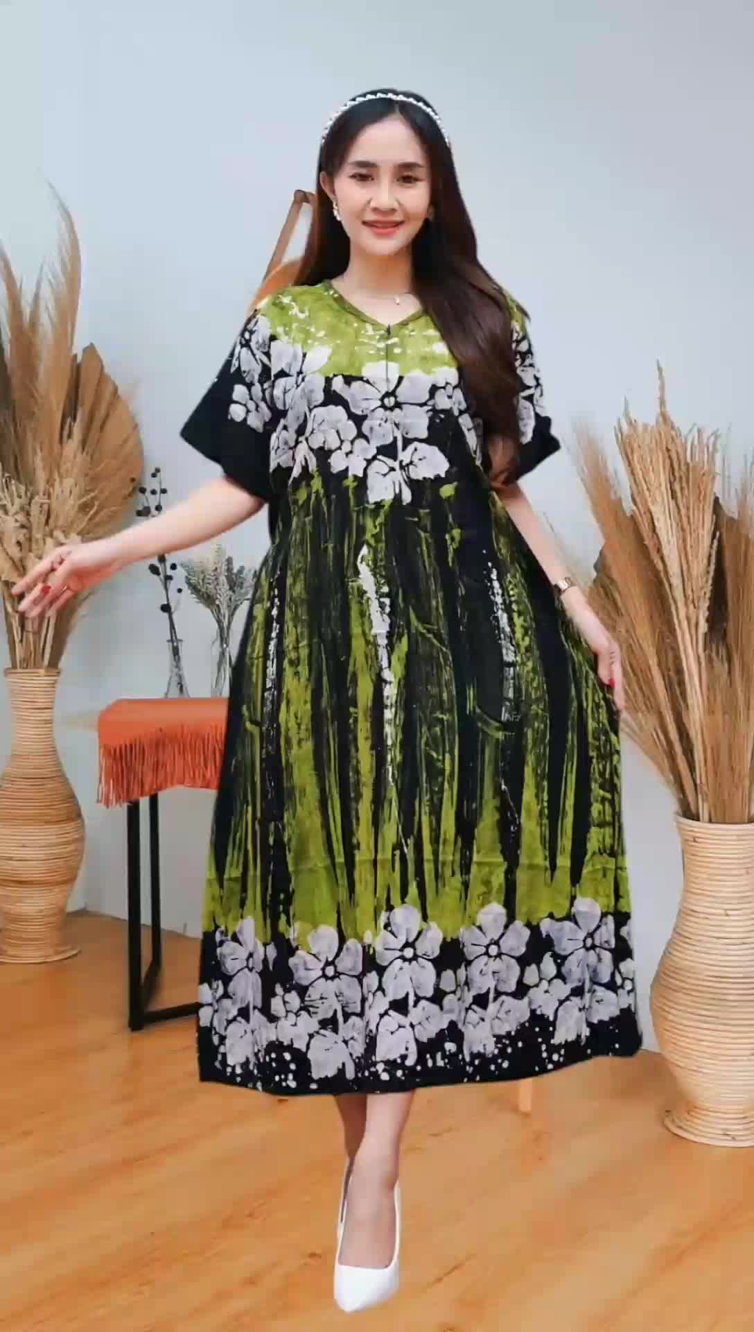 Daster Wanita Cap Malaman Ld 115  Dress Rayon Tebal Batik Busui Bumil Motif Pekalongan Resleting Depan Panjang