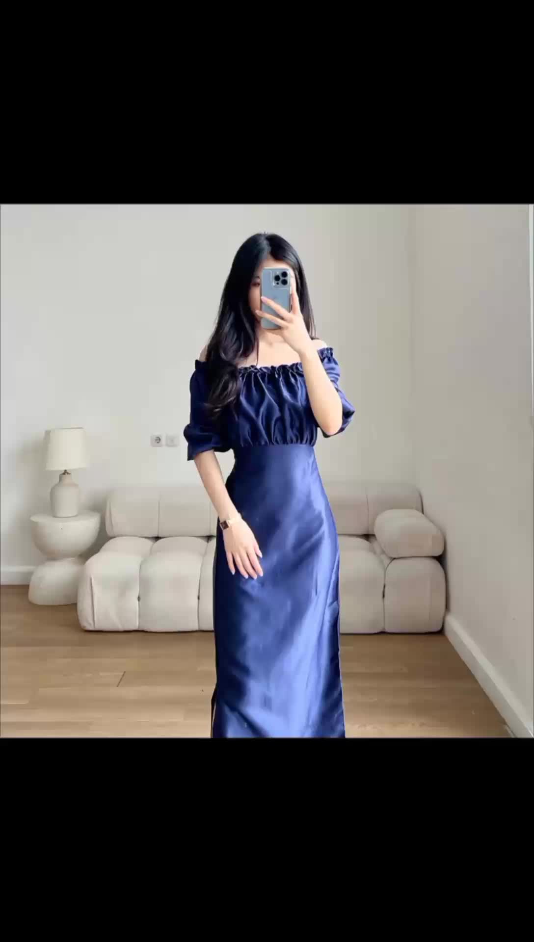 dres maxi satin luck gaun wanita formal baju wanita pesta kondangan cantik mewah Panjang Simple Casual Hitam Pendek Remaja