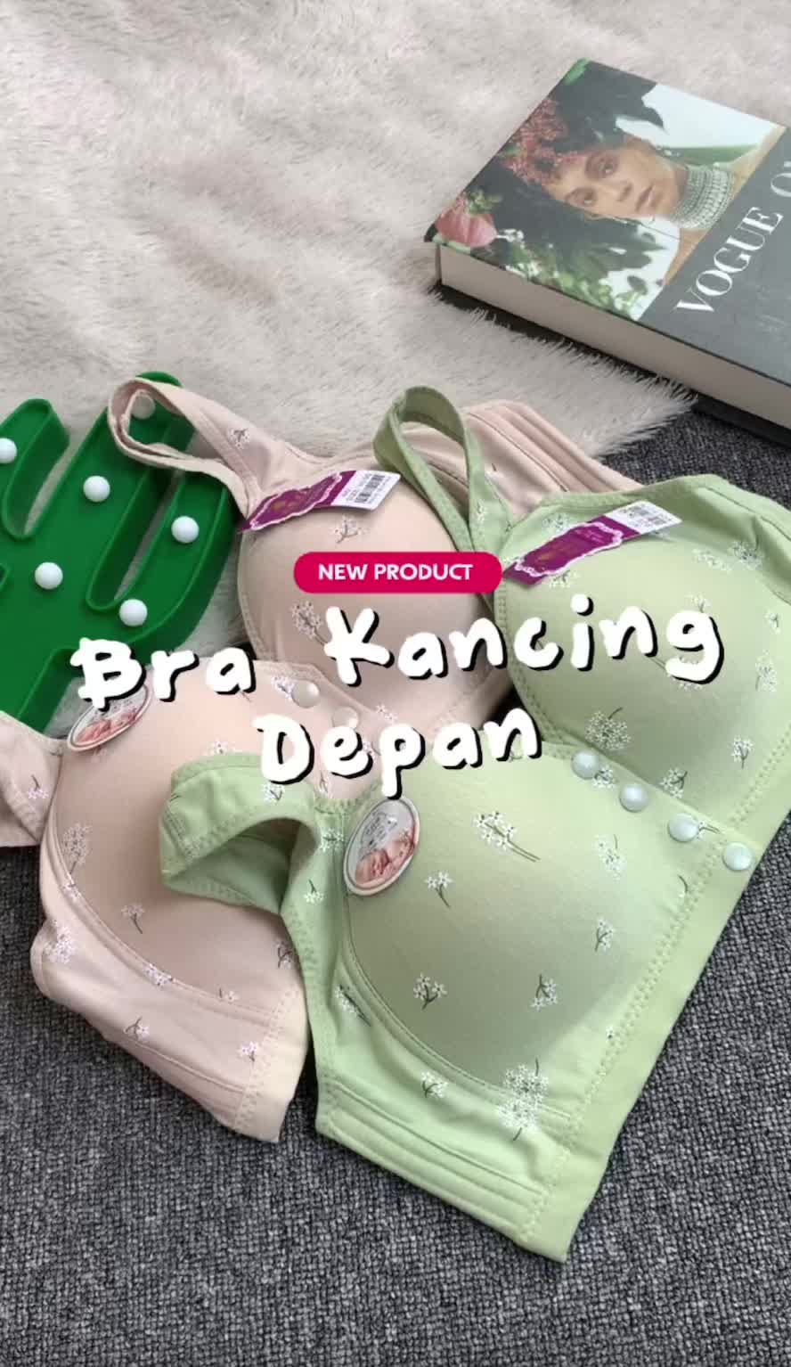 Celyne Bra Cup B/C Push Up Skin Friendly Cotton Busa Tipis Gesper Depan Tanpa Kawat Anti Kendur Wanita Motif Bunga Bra Seamless  9069