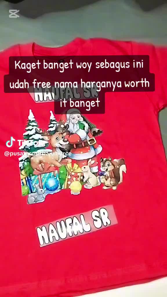 Kaos Anak Natal Laki laki Dan perempuan Warna Hijau Custome Nama anak Motif Crismas Bahan combed 30s daily 6-7 tahun baju labubu anak