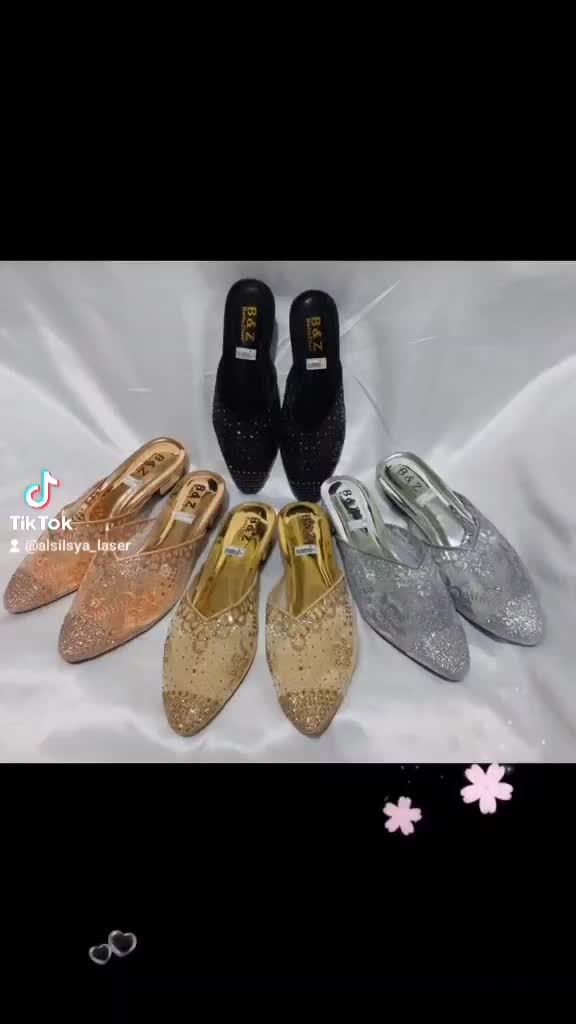 Sandal Wanita Pesta Mewah dan Elegant BP-03 dengan Motif Bordiran dan Payet Kilau Heels Karet Kaca Shoes High
